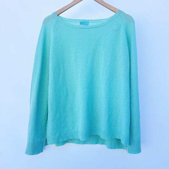 LUIV Firenze Feather Italian Cashmere Sweater Top Long Sleeve Teal Large - Picture 2 of 14